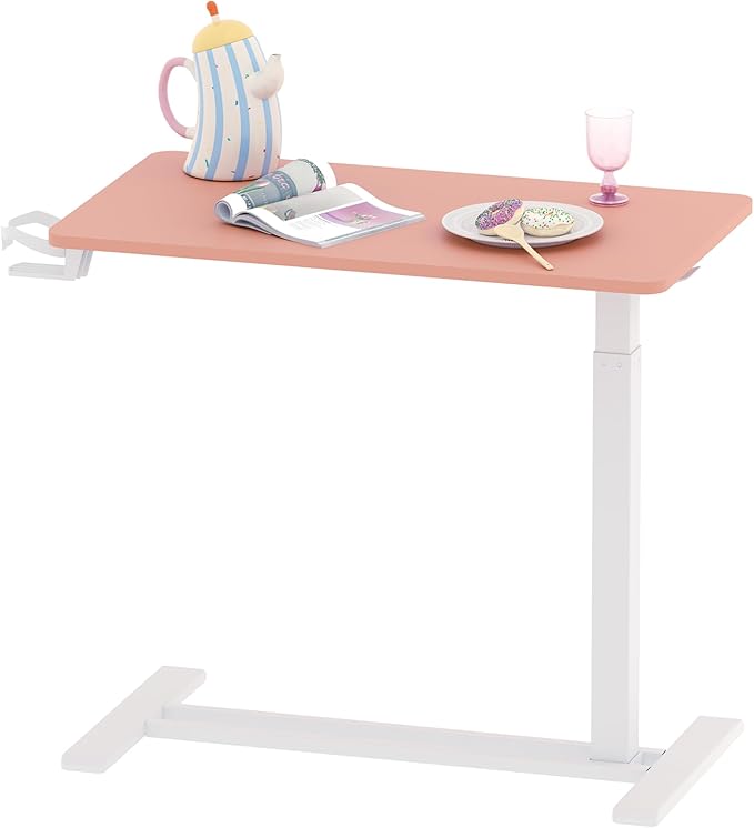 FLEXISPOT Mobile Standing Desk with Wheels Pneumatic Laptop Desk Rolling Computer Cart Movable Height Adjustable Small Sit Stand Computer Workstations Home Use（31.5 W x 17.7 DPink