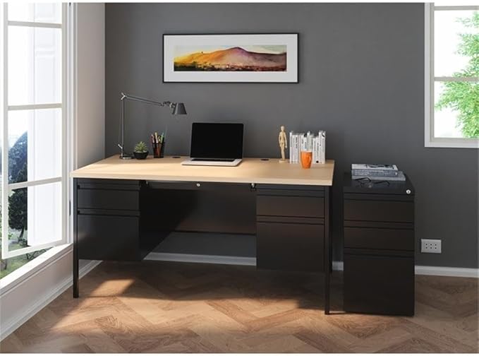 Pemberly Row Mobile 3-Drawer Filing Cabinet 23 D Steel Black Box/Box/File Full Extension Drawers Hidden Casters Lockable Letter-Size Hanging File Storage Commercial Office Use