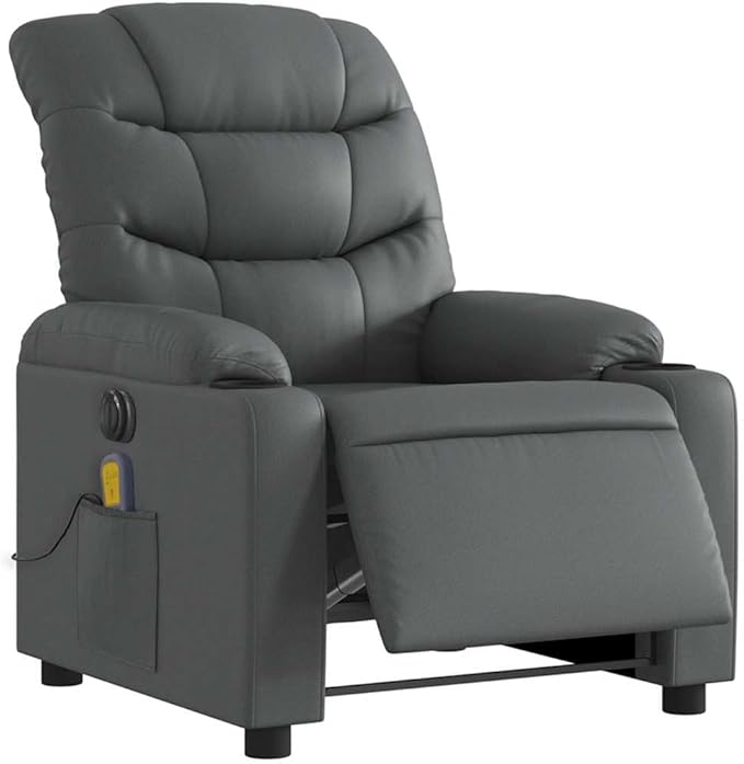 Electric Massage Recliner Chair Gray Faux Leather Metal Plywood Adjustable Angles Stain-Resistant for Living Room Home Theater Relaxation