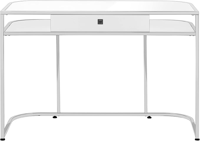 Computer Desk Home Office Laptop Storage Drawers 48 l Work White Laminate Chrome Metal Contemporary Modern