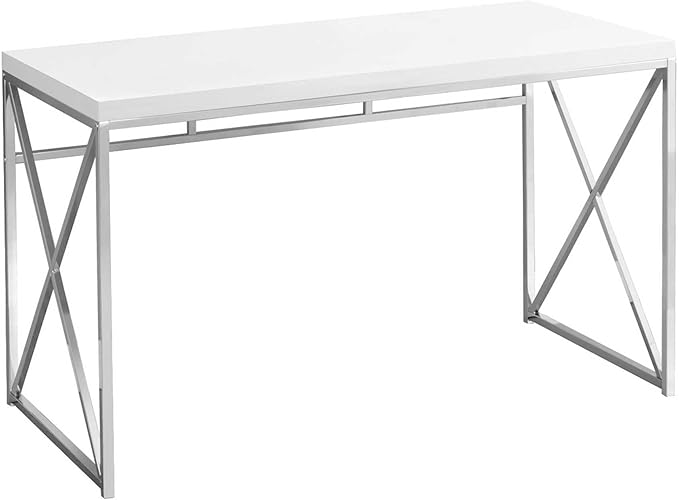 Monarch Specialties I 7205 Computer Desk Home Office Laptop Work Metal Laminate Glossy White Chrome Contemporary Modern