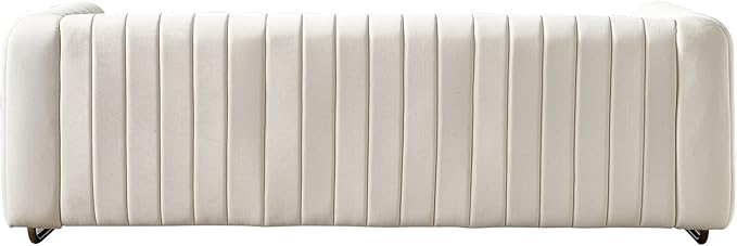 kevinplus 84.2'' Velvet Chesterfield Sofa Couch for Living Room Modern Luxury 3-Seat Upholstered Sofa Couch for Apartment Bedroom Dorm Office Strong Gold Metal Legs (Channel Backrest Beige)