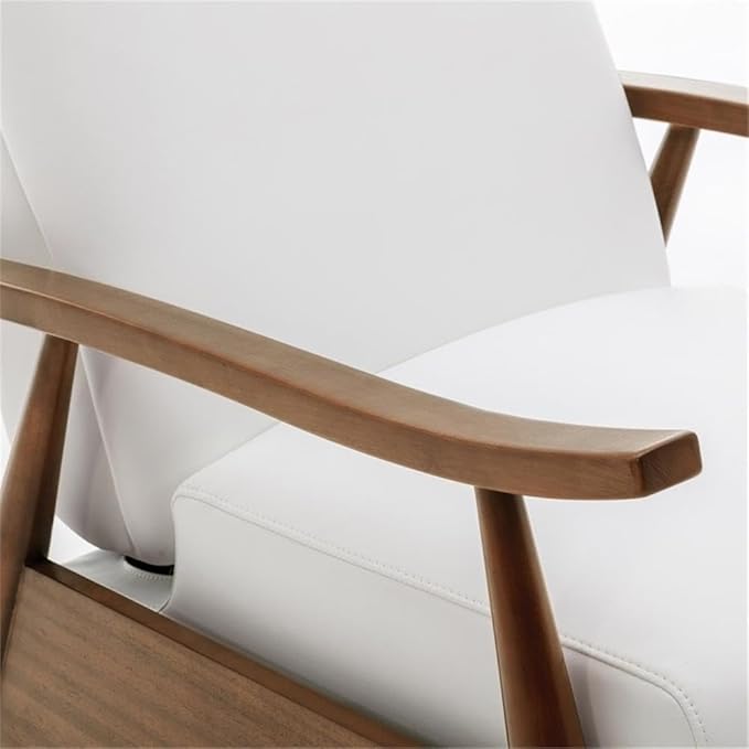Pemberly Row Push Back Recliner Chair Faux Leather Upholstery Wooden Arms Milky White Finish Modern Reclining Living Room Chair 42.5 Hx30 Wx34 D