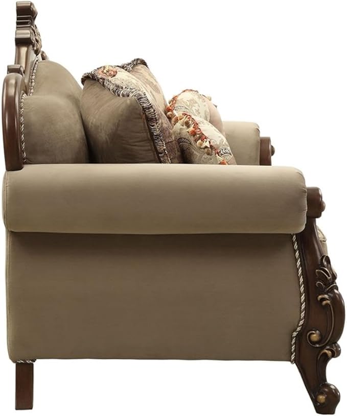 Acme Mehadi Upholstery Rolled Arm Loveseat with Queen Leg in Walnut