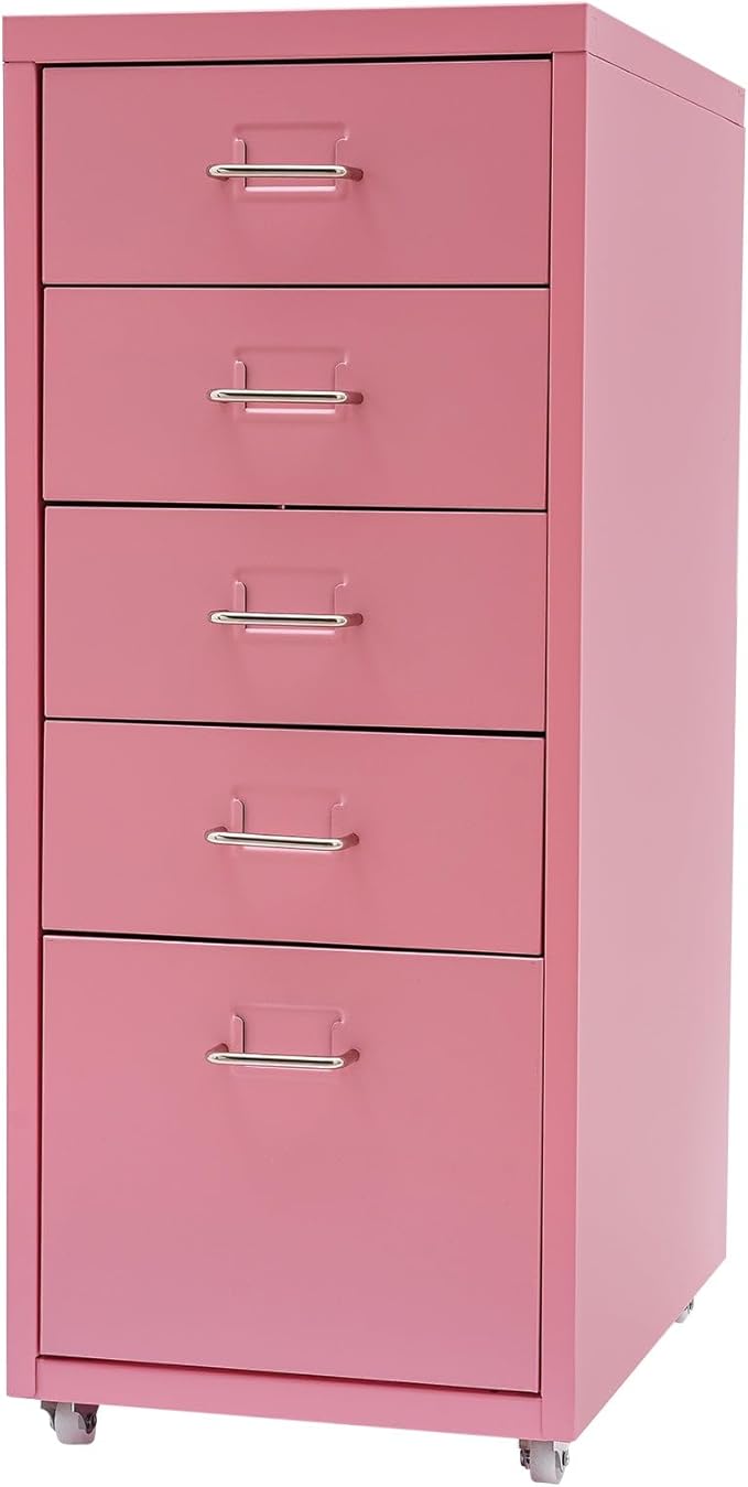 5 Drawer Pink Metal Vertical File Storage Cabinet 5 Drawer File Cabinet with Lock Assembly Required