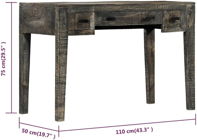 Farmhouse Writing Desk with 3 Drawers 43.3 Solid Wood Computer Desk Study Desk for Home Office Midcentury Laptop Stand Console Table Makeup Vanity Desk Black