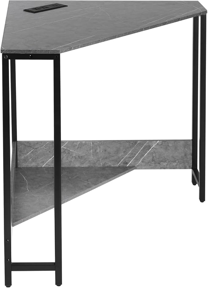 Corner Small Desk with Outlets Triangle Desk with Storage for Small Space Home Office Workstation Living Room Bedroom (Grey)