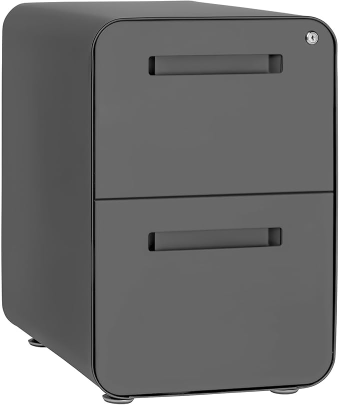 Laura Davidson Furniture Stockpile 2 Drawer Mobile File Cabinet with Lock - Under Desk Metal Filing Cabinet Legal/Letter File Folders Wheels and Stationary Feet Pre-Assembled Dark Grey