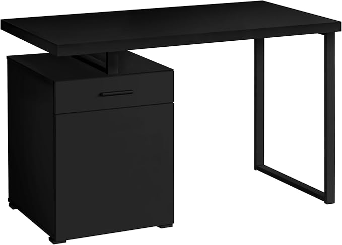 Penau Contemporary Computer Desk with Storage Drawers 48l Black Laminate with Metal Legs Left/Right Setup Modern Home Office