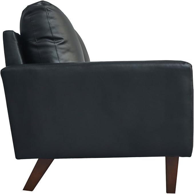 Faux Leather Sofa Mid-Century Modern Couch with Wooden Legs for Living Room Office Black