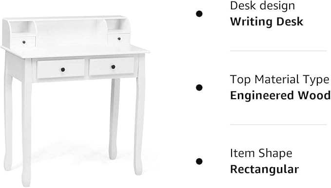 Giantex Writing Desk with 4 Drawers Removable Floating Organizer 2-Tier Mission Home Computer Vanity Desk for Apartment Small Space White
