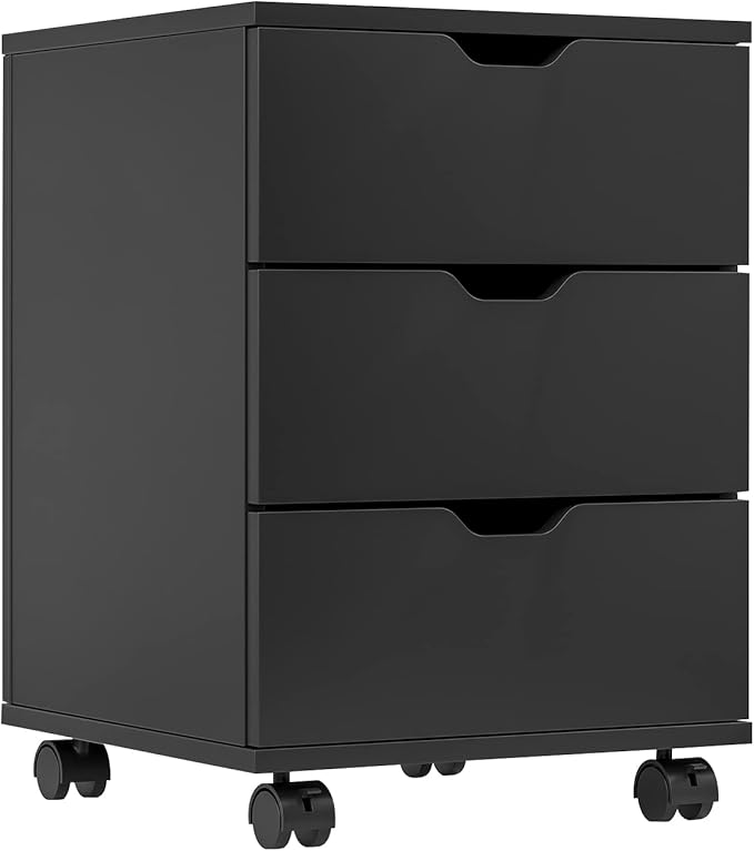 Farini Mobile File Cabinet for Home Office 3 Drawer Chest Wood Drawers Unit for Under Desk Storage Drawers Cabinet Black