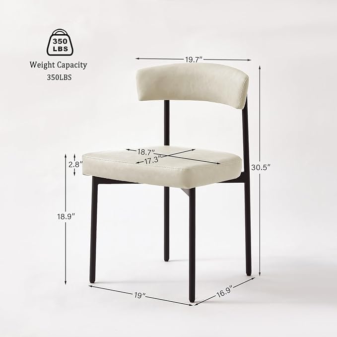 Beige Faux Leather Dining Chairs Set of 4 Armless Upholstered Kitchen ChairModern Dining Room Chair with Curved Backrest