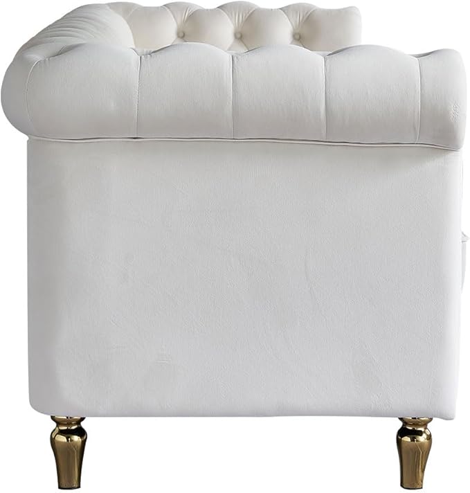3 Seater Chesterfield Button Tufted Velvet Sofa Wide Upholstered Couch with Rolled Arms Removable Cushions Metal Legs for Living Room Office Apartment (Beige)