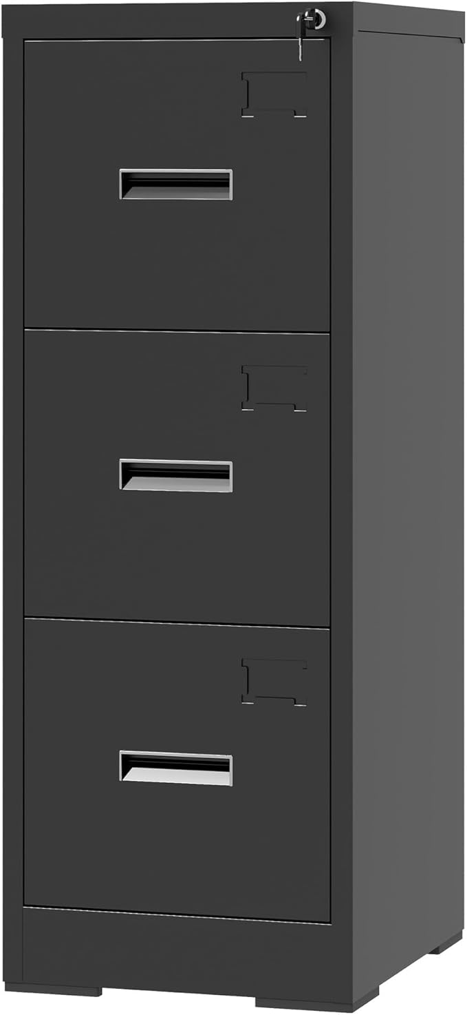3 Drawer Small Metal Vertical File Cabinet with LockUnder Desk Storage Filing Cabinets for HomeOffice Cabinet Organizer Locking DrawersAssembly RequiredBlack