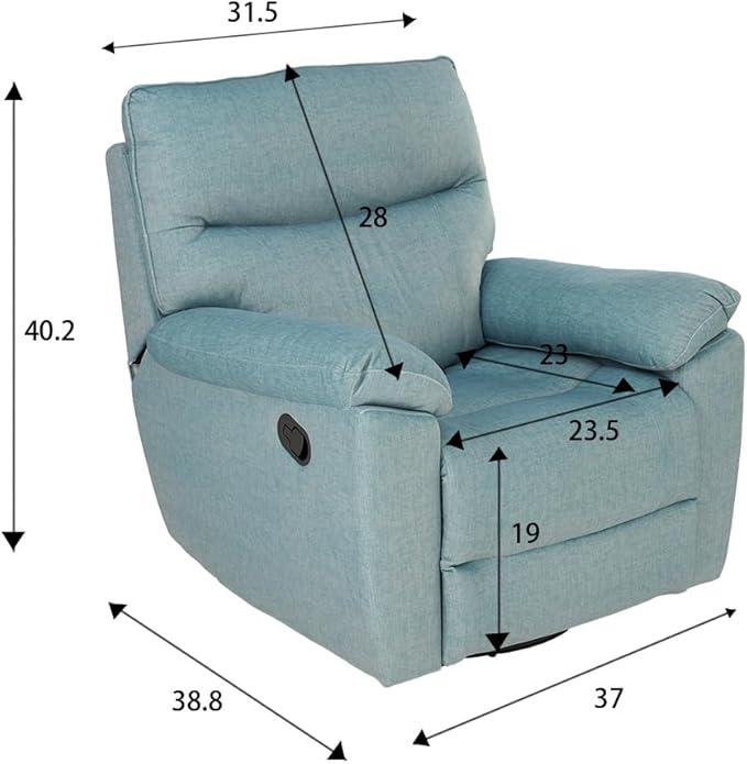 Reclining Sofa Rocking Recliner Chair Manual Adjustable 360 Swivel with Ergonomics Overstuffed Lumbar Arm Support Natural Fabric Surface Made for Living Room Bedroom Nursery Turquoise