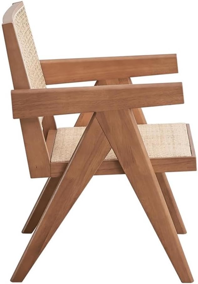 Pemberly Row Rattan &amp Wood Accent Chair Natural Finish 32H x 24W x 26D Square Arms Woven Rattan Seat &amp Backrest Rustic Coastal Style Durable Wooden Frame Living Room or Family Room S