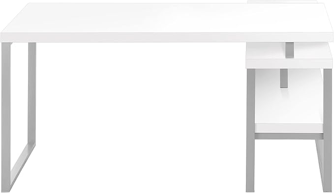 Monarch Specialties I 7585 Computer Desk Home Office Corner Left Right Set-up Storage Shelves 60 L L Shape Work Laptop Metal Laminate White Grey