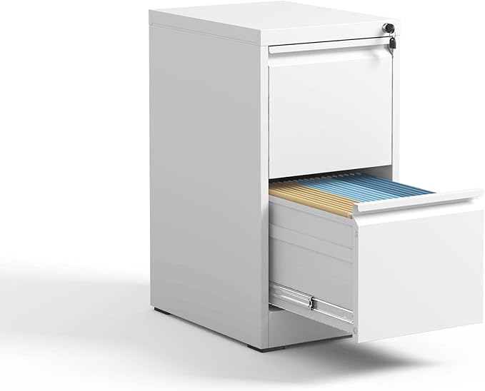 2 Drawer Small File Cabinet with LockUnder Desk Storage OrganizerModern Farmhouse Filing Cabinets for Home Office Locking DrawersWhite