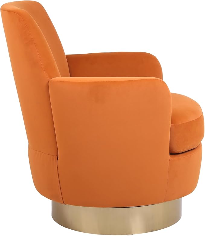 Velvet Swivel Barrel Chair Ergonomic Accent Chairs for Reading and Living Room 360 Swivel with Gold Stainless Steel Base (Orange)