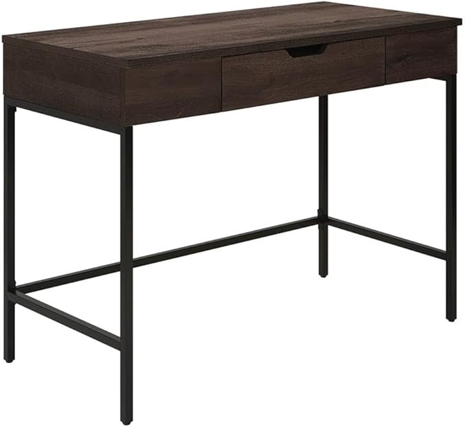 Pemberly Row Contemporary Sit-to-Stand Desk 40 W x 20 D x 31 H Ozark Ash Engineered Wood Adjustable Height Patent Pending Lift Mechanism Drawer and Storage Modern Steel Frame Home Office