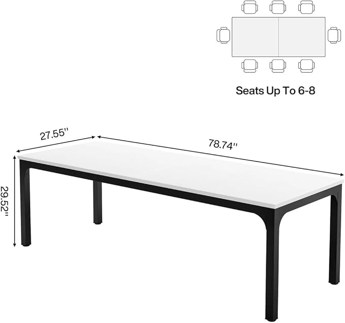 78 Inch Long Computer Desk 2 Person Executive Office Desk Extra Large Double Workstation Simple Study Student Writing Table for Home Office (White+Black)
