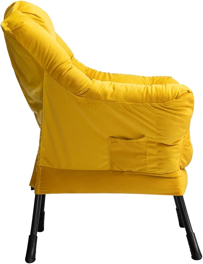 HollyHOME Lazy Chair with Armrest and Side Pocket Comfy Accent Lounge ChairLeisure Sofa Armchair for Living Room Bedroom Dorm or Small Spaces Oversized Reading Sofa ChairVelvet Yellow