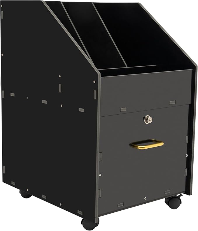 Mobile File Cabinet with Lock Drawer Rolling File Organizer with 3 Open Compartments Under Desk Rolling File Holder for Home Office