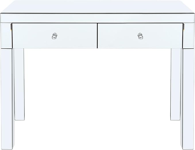 39.4‘’Silver Mirrored Desk Vanity Set Makeup TableMDF Silver Dressing Table with 2 Drawer Vanity Desk for Women Girls Home OfficeLiving Room Office Den (Mirrored Desk)