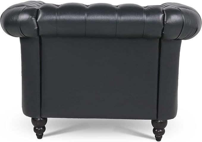 Oversized Chesterfield Chair PU Leather Accent Chair with Tufted Back Club Chair for Living Room Bedroom Gothic Victorian (Black)