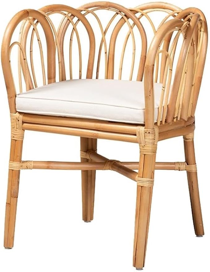 Bowery Hill 18.1'' Modern Rattan Accent Chair Natural Finish Looped Backrest 31H x 24.5W x 24D Removable Foam Cushion with Cotton-Polyester Upholstery Handmade for Living Room or Lounge Use