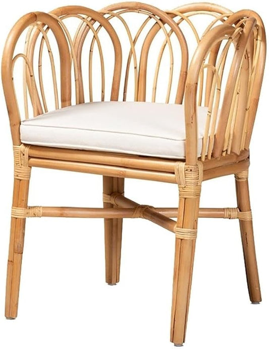 Bowery Hill 18.1'' Modern Rattan Accent Chair Natural Finish Looped Backrest 31H x 24.5W x 24D Removable Foam Cushion with Cotton-Polyester Upholstery Handmade for Living Room or Lounge Use