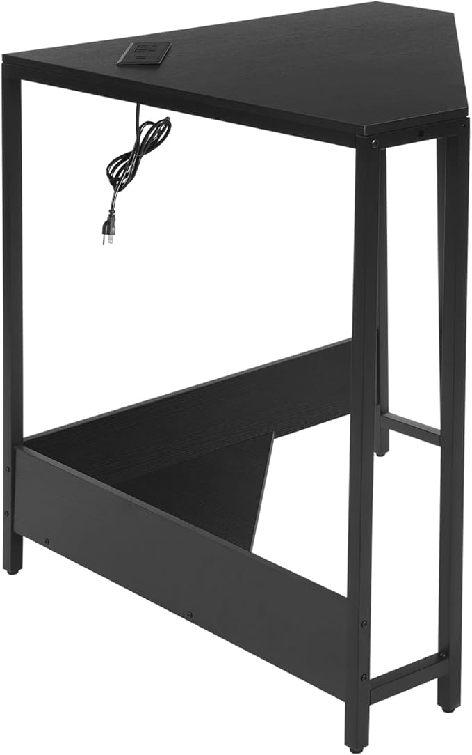Corner Computer Desk L Shaped Desk with Outlets and USB Ports 90 Degree Triangle Corner Table Compact Home Office Triangle Table for Home Office Bedroom (Black)