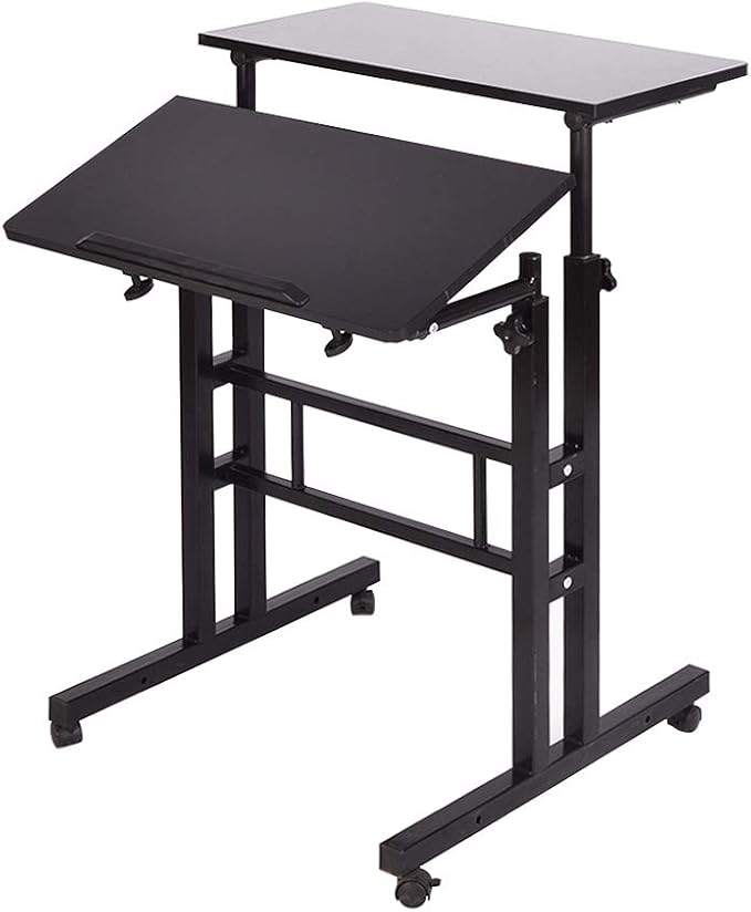 soges 23.6inches Height Adjustable Desk Laptop Desk on The Wheels Rolling Stand Up Desk Computer Desk Adjustable Standing Desk Sit and Stand Desk Portable Laptop Table Black