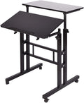soges 23.6inches Height Adjustable Desk Laptop Desk on The Wheels Rolling Stand Up Desk Computer Desk Adjustable Standing Desk Sit and Stand Desk Portable Laptop Table Black