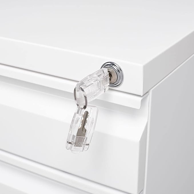 3 Drawer White File Cabinet with Lock Under Desk Storage Filing Cabinets with Wheels Small Rolling Metal Office Cabinet for Home Office Legal Letter and A4 Files