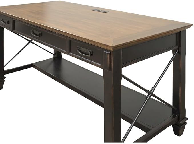 Starlight Wood Writing Desk Dropfront Keyboard Drawer 2 Utility Drawers Power Center with USB/AC Finished on All Sides Brown Office