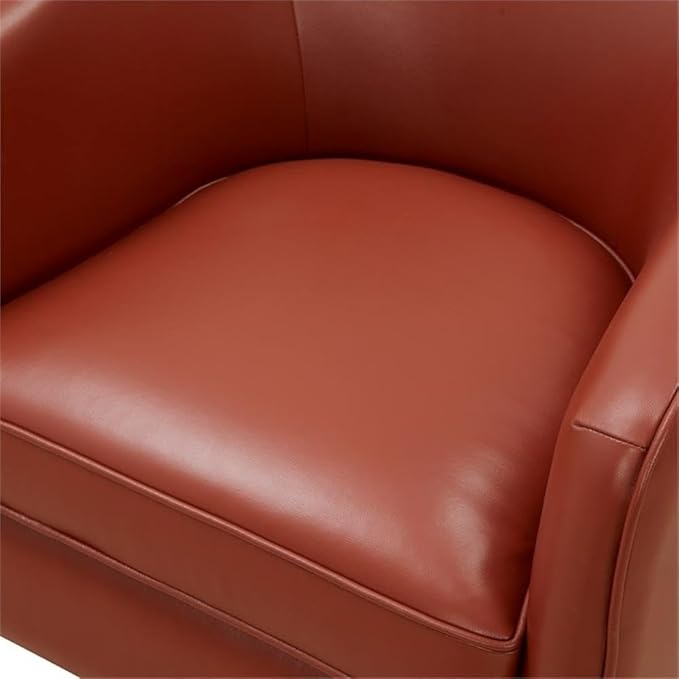 Pemberly Row Swivel Barrel Accent Chair Caramel Top Grain Leather Wood Base 28.5 W x 28.75 D x 28 H Comfortable Pocket Coil Seat Durable Upholstery Stylish Design for Living Room or Office