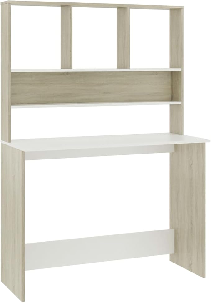Desk with Shelves Desk with Storage Computer Desk with Storage Bookshelf Desk Work Desk for Home Office Desk and Bookshelf Set White and Sonoma Oak 43.3x17.7x61.8 Engineered Wood