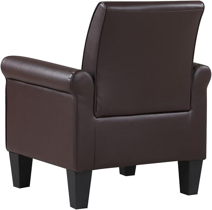 Lohoms Pu Leather Accent Chair Set of 2 Overstuffed Mid Century Modern Living Room Chairs Upholstered Comfortable Reading Chair Fake Leather Armchair for Bedroom Office -Brown