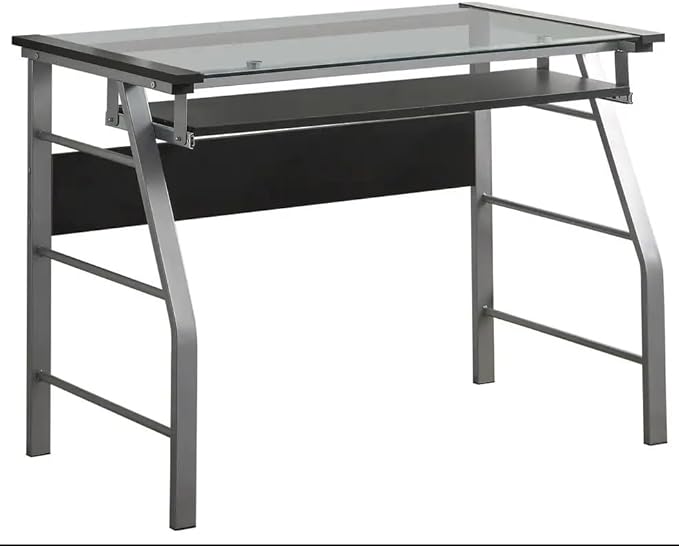 KB Designs - Silver Metal/Clear Glass Home Office Computer Desk