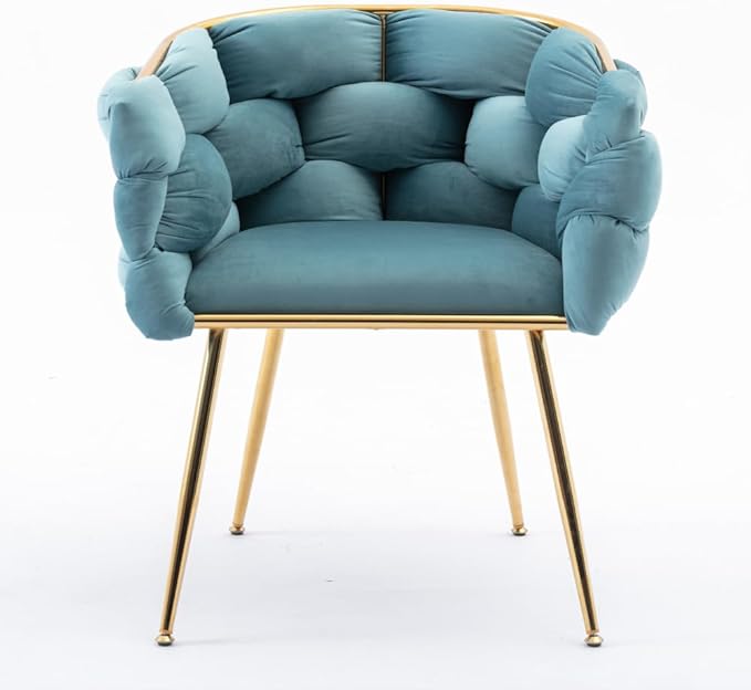Luxury Modern Simple Leisure Velvet Single Sofa Chair Bedroom Lazy Person Household Dresser Stool Manicure Table Back Chair (Blue + Velvet)