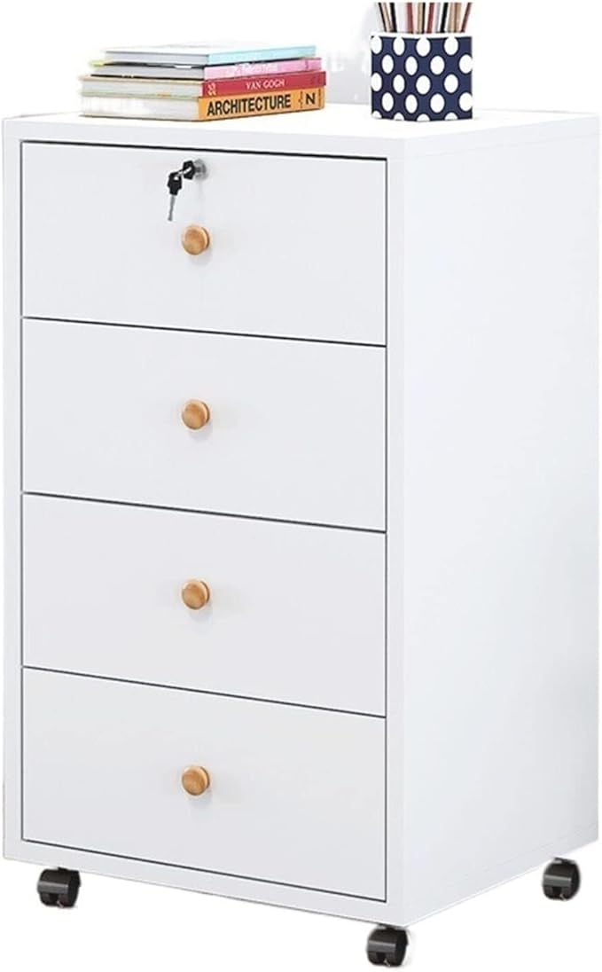 Wooden Office File Cabinet with Lock 3-Drawer Mobile Storage Cabinet Rolling Filing Cabinet for Home Office Floor Storage Cabinet Organizer