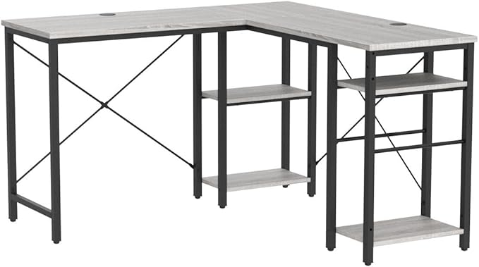 Bestier L Shaped Desk with Shelves 75 Inch Reversible Corner Computer Desk or 2 Person Long Table Writing Study Desk for Home Office Small Space Bedroom Apartment Wash White
