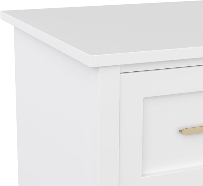 Martha Stewart Hutton Shaker Style Home Office Desk with Storage in White with Polished Brass Hardware