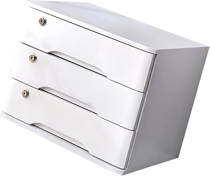 Solid Wood Storage Box - File Cabinet A4 Flat File Cabinet with Lock Desktop Drawer Storage Cabinet Wooden Storage Box Desk Organizers with Lock (3 Layer)