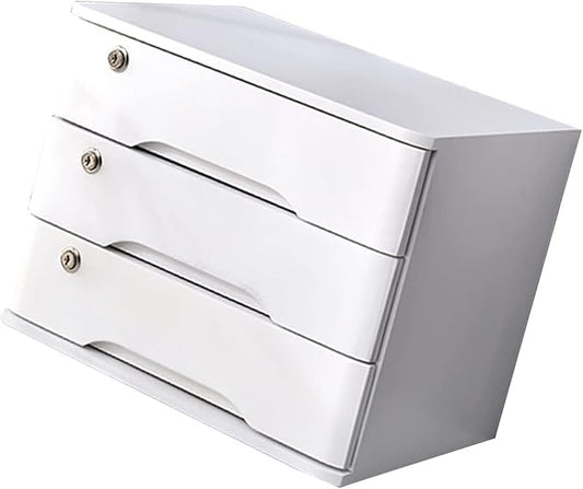 Solid Wood Storage Box - File Cabinet A4 Flat File Cabinet with Lock Desktop Drawer Storage Cabinet Wooden Storage Box Desk Organizers with Lock (3 Layer)
