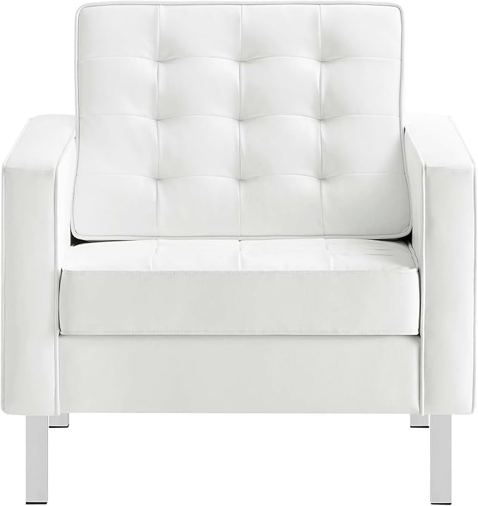 Modway EEI-3391- Loft Tufted Button Faux Leather Upholstered Accent Armchair in Silver White