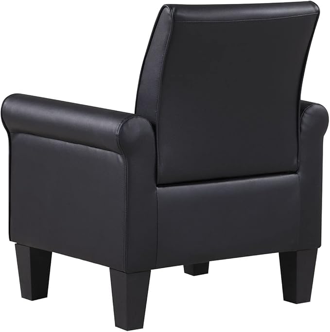 Lohoms Modern Faux Leather Accent Chair Upholstered Living Room Armchairs Comfy Single Sofa Chair for Bedroom Waiting Room-Black
