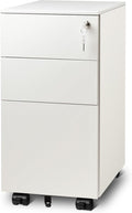 DEVAISE 3 Drawer Vertical File Cabinet with Lock Under Desk Mobile Metal Filing Cabinet for Home Office Fit Legal/Letter/A4 File Fully Assembled Except Wheels White